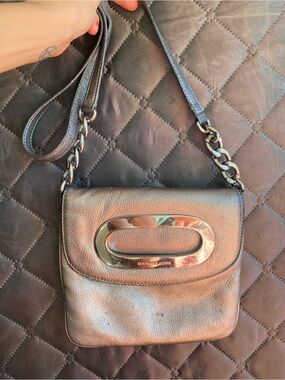 Michael Kors Berkley Metallic Silver Leather Crossbody Chain Bag